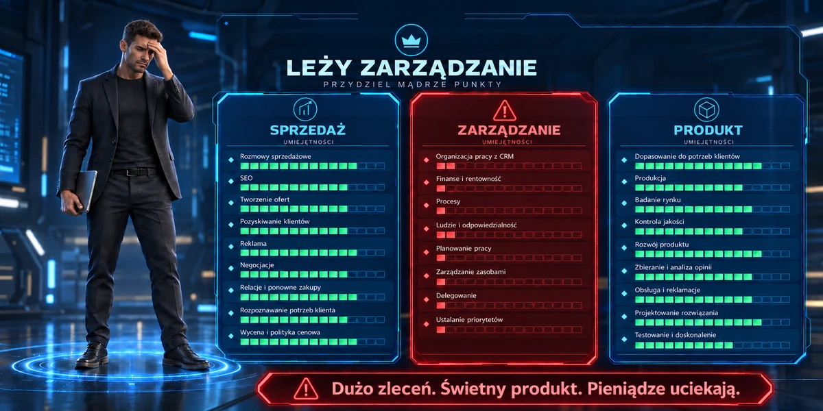 Leży zarządzanie: dużo zleceń i świetny produkt, ale pieniądze uciekają.