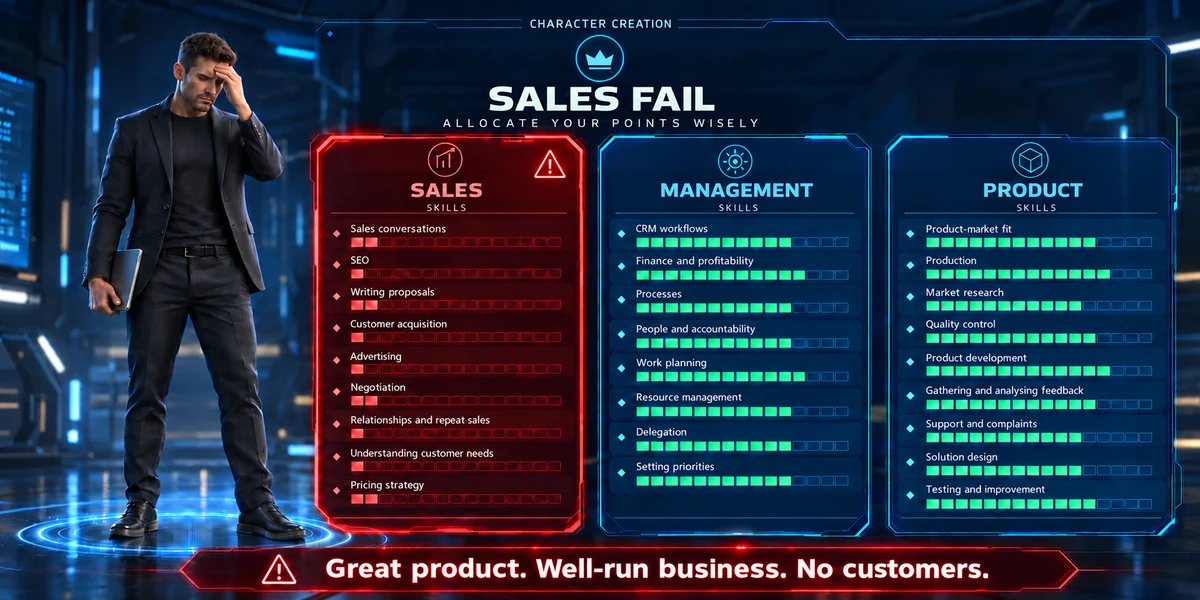 Sales fail: a great product and a well-run business, but no customers.